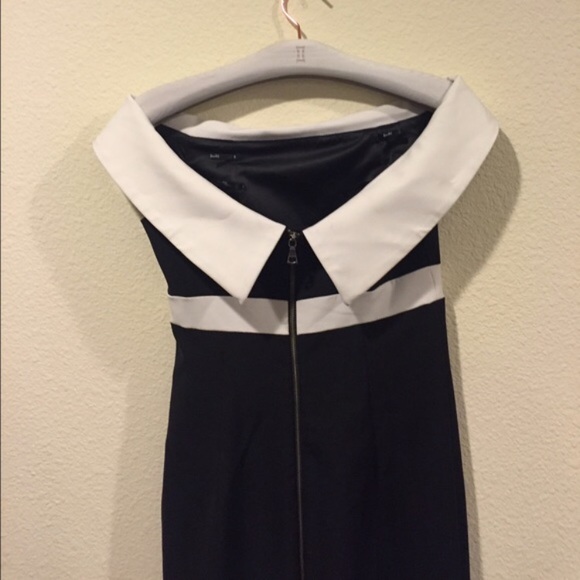 ZARA Sz 6 Bardot Dress, Blk & Wht off the shoulder - Picture 5 of 6